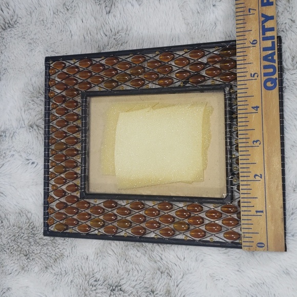 Vintage Metal Picture Frame Boho 70’s Style Orange🧡Stones Beaded Glass - Picture 10 of 11